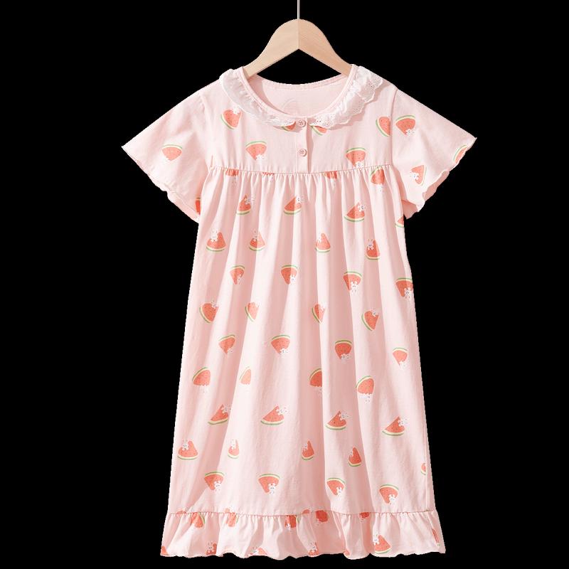 Girls' Spring Summer Thin Cotton Nightgown