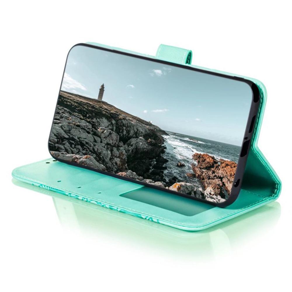 For iPhone 16 Case PU Leather Mandala Imprinted Design Wallet Phone Cover - Green