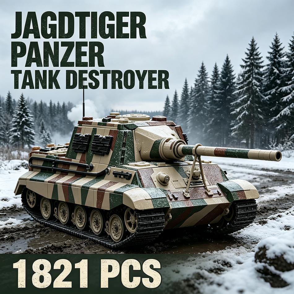 1821 PCS 1944 Jagdtiger Tank Destroyer Building Blocks German Military Panzer Tiger Ausf. B Tank with Soldiers Bricks Toys Gifts