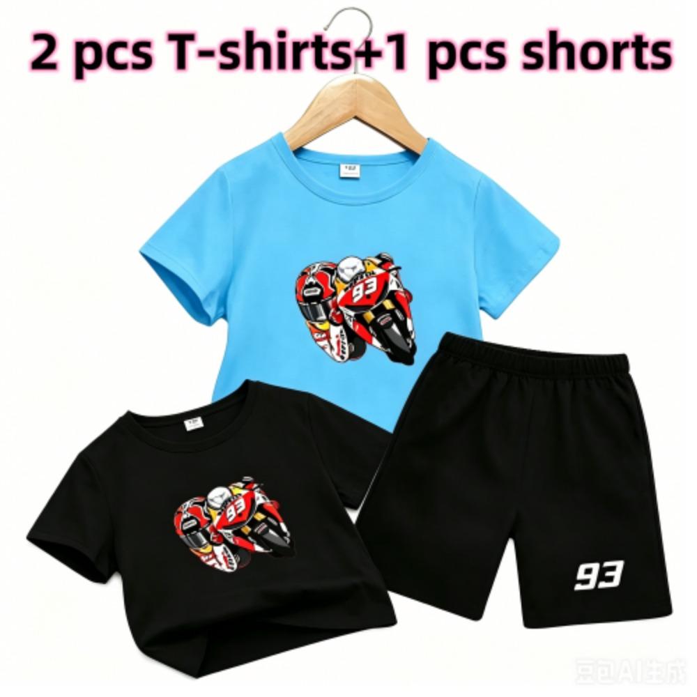 Outdoor Street Motorcycle Rennwagen Muster Druck Nr. 93 Kinder T-Shirt und Shorts 2-teiliges Set Sommer Haus Freizeit Outfit Jungen und Mädchen Sport Set