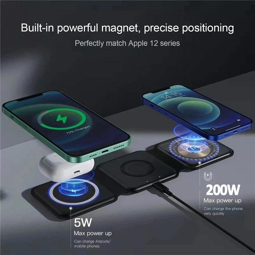 30W 3 in 1 Magnetic Wireless Charger Pad Stand for iPhone 14 13 15 Pro Max 8 Airpods iWatch Fast Wireless Charging Dock Station