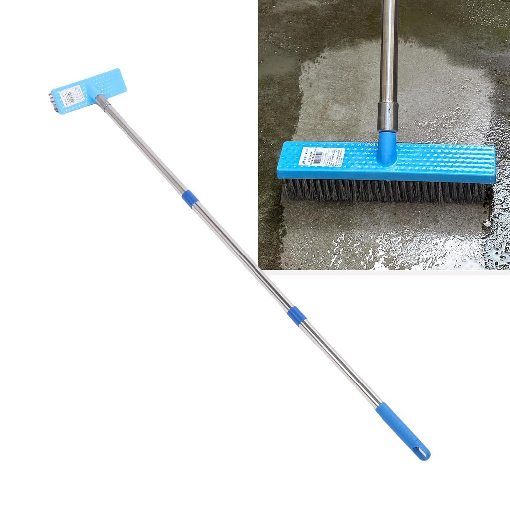 30cm Hvy Duty Steel Wire Broom Stainless Steel Telescopic Handle Outdoor Floor Scrub Brush