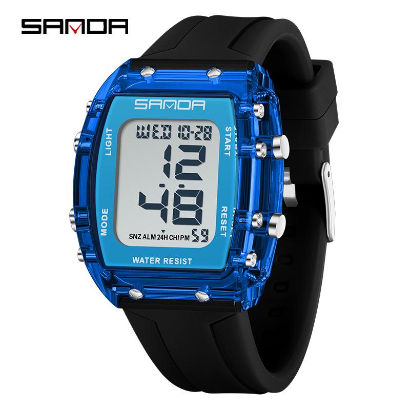 SANDA Men's Multifunctional Barrel-Shaped Sports Watch - Waterproof & Fashionable with Single Display Timing