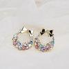 Women Multicolor Rhinestone Inlaid Bowknot Decor Stud Earrings Jewelry Gift