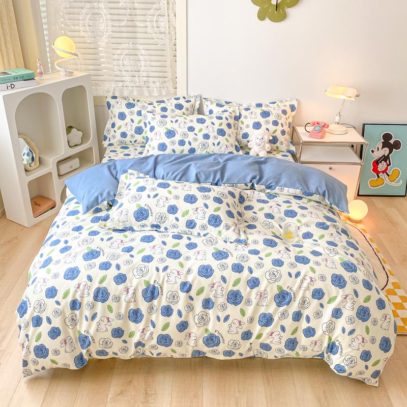 Rüzgar Çift Büyü Bitki Çiçek Kalınlaştırılmış Taşlama Dört Parça Set, Küçük Taze Öğrenci Üç Parça Nevresim Takımı