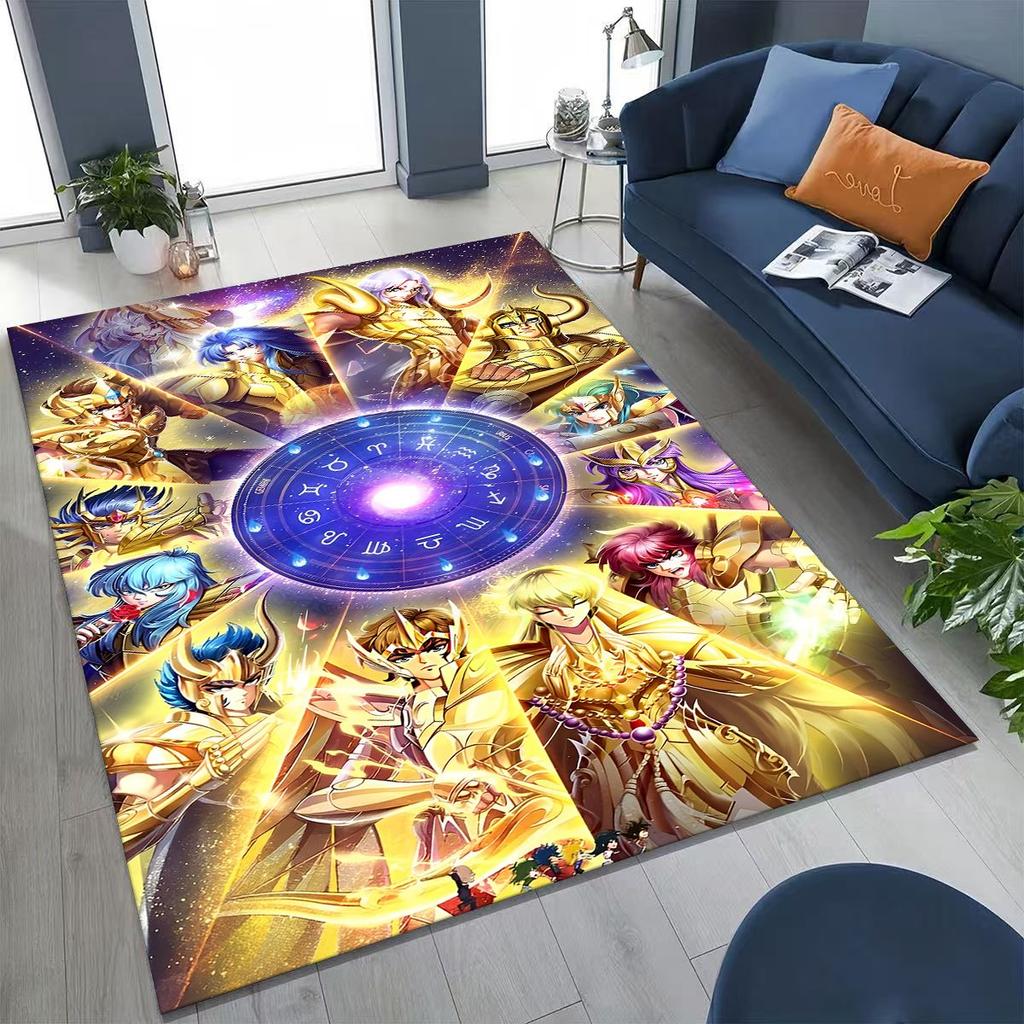 Retro Anime Saint Seiya Gold Saint Cartoon Rug for Bedroom Living Room Sofa Home Doormat Decor,Kids Play Non-slip Floor Mat Gift