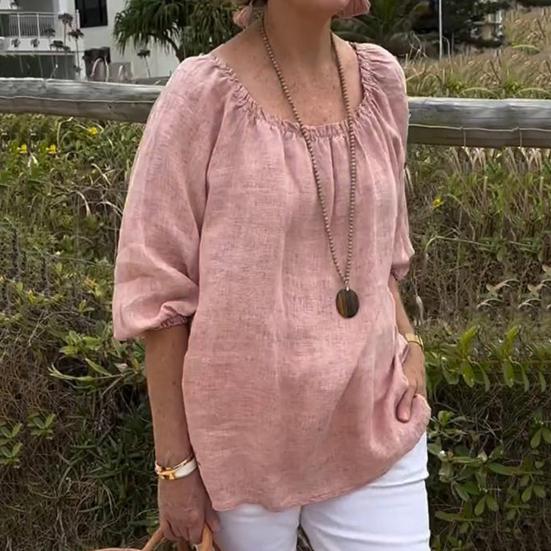Top da donna Girocollo Manica a metà Vestibilità ampia Top casual Tinta unita Traspirante Leggero T-shirt