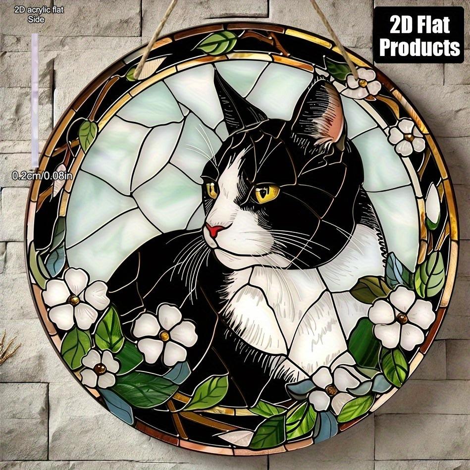 Vintage Black Cat Stained Glass Style Sign, Four Seasons Decoration, Novelty Home Decor, Perfect Durable for Bedroom, Store, Office, Kitchen