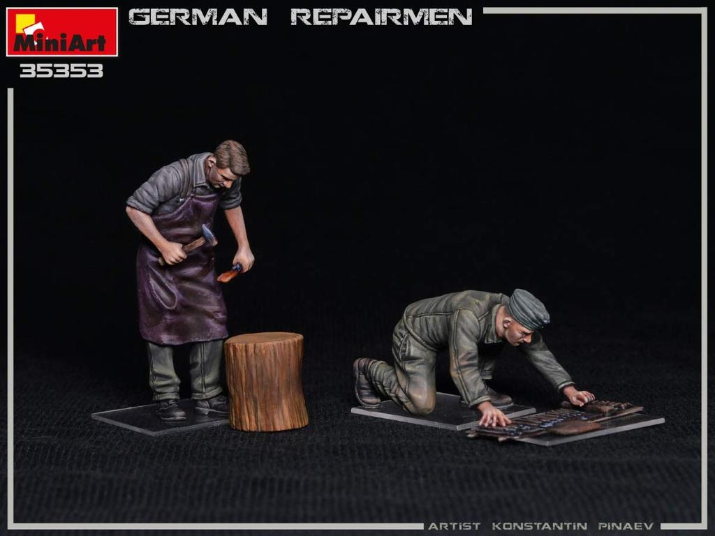 Miniart 1/35 Maßstab Deutscher Reparaturmann (2er Set) mit Werkbank und Werkzeugen, Kunststoffmodellbausatz MA35353