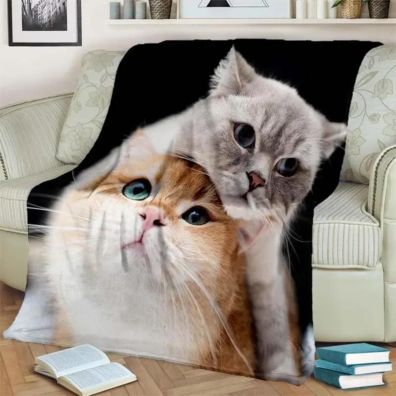 Warm and Cozy Cute Cat Pattern Flannel Blanket for Couch, Bed, Sofa, Office - Soft and Soothing Digital Printing Throw Blanket