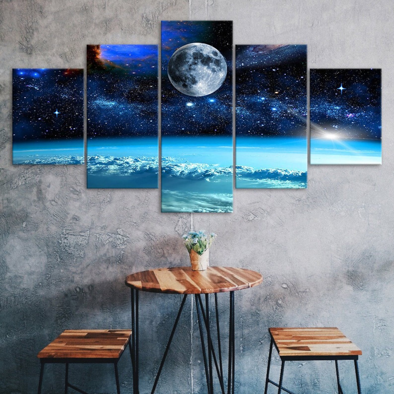 

Full Moon Starry Space Sky 5 Piece Canvas Wall Art Multi Panel Print Modern Poster Home Decor Picture Gift For Him For Her 20X35 20X45 20X55CM