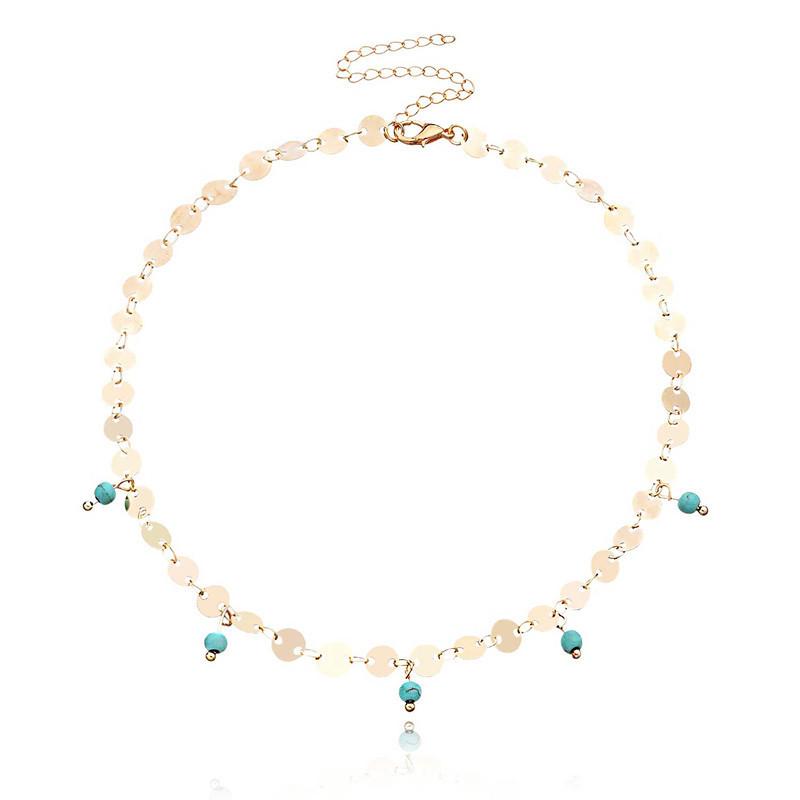 Fashion, Simple and Cold Style, Niche Fashion Accessories Women, Copper Sequined Turquoise Pendant Necklace