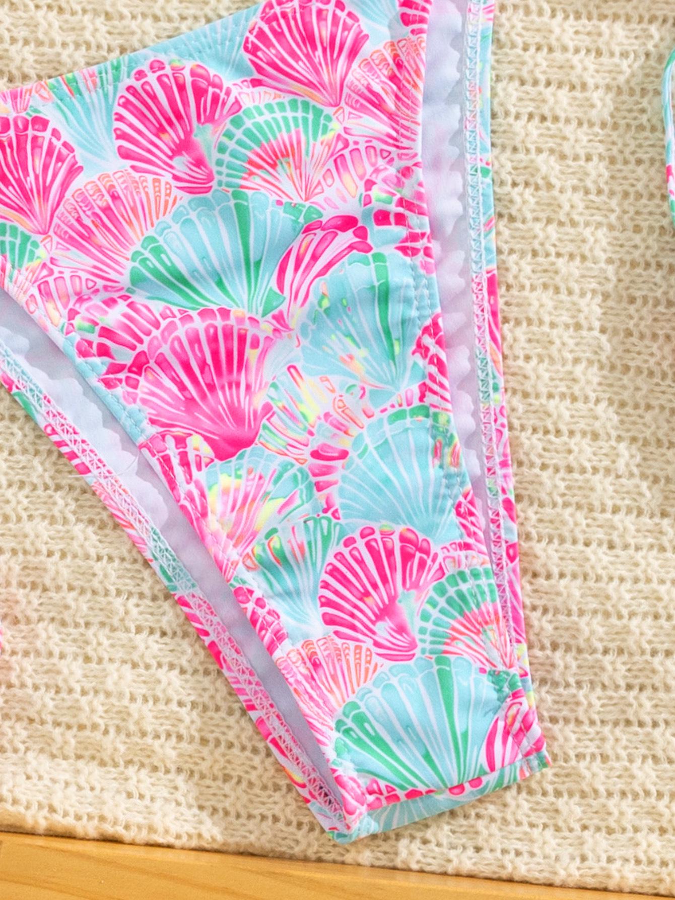 

2025 European & American Colorful Print Three-Piece Split Bikini Swimsuit Large розовый