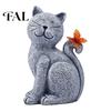 Durable Resin Outdoor Figurine Solar Cat Garden Statue, Cute Sculpture with Butterfly Light, Light Waterproof Animal Statue for Lawn Patio Yard