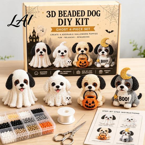 Forniture Artistiche Educative per Principianti Set Artistico Fai-da-te Cane di Halloween 3D Kit Cucciolo con Perline Kit per Creare Braccialetti Carini Animale Adulti Decorazione Scrivania Casa