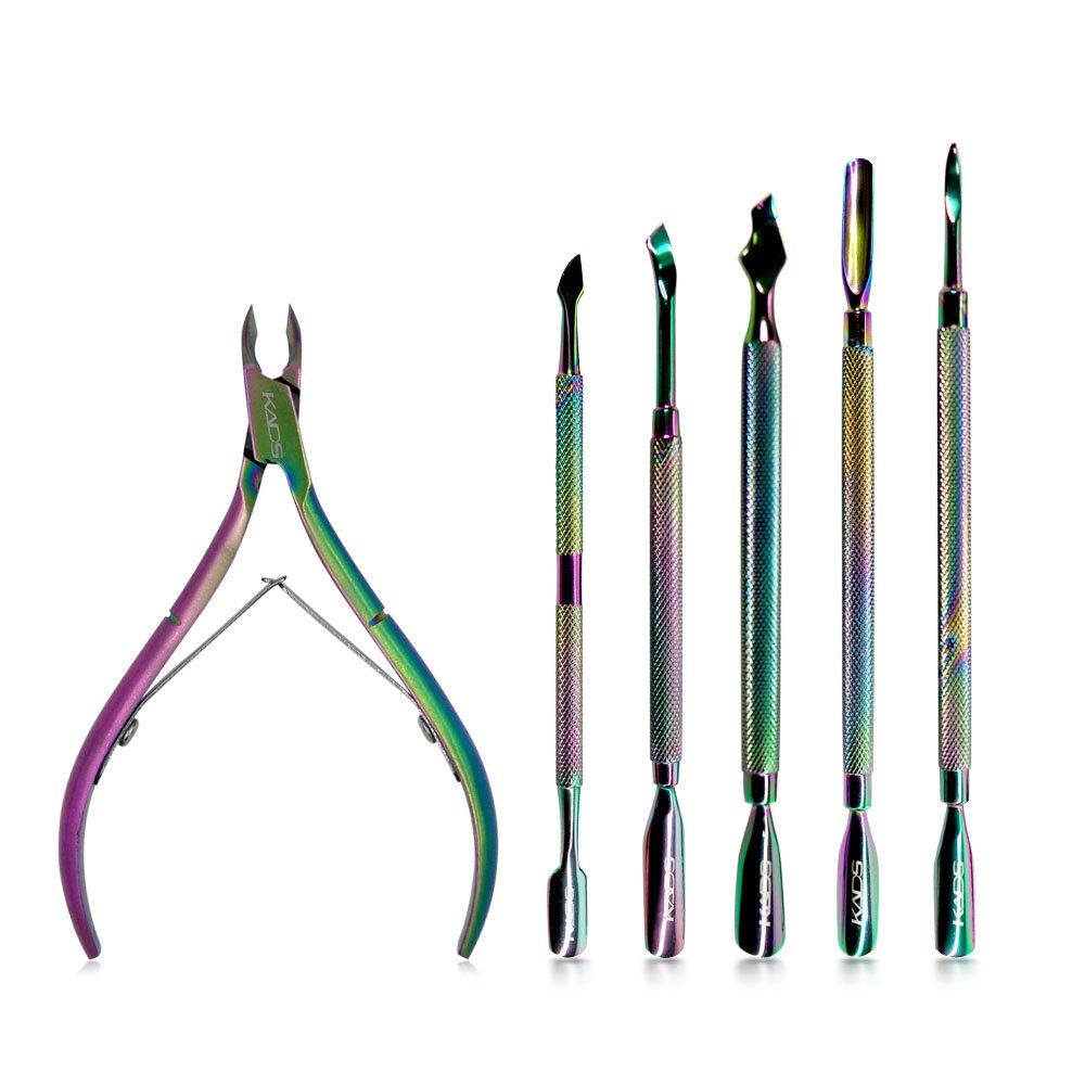 KADS 1 Cuticle Nipper 5 Cuticle Stainless Magical Cuticle Cuticle Nail Care Tool Set & Pushers, Steel, Colors, Care, Pusher, (1)