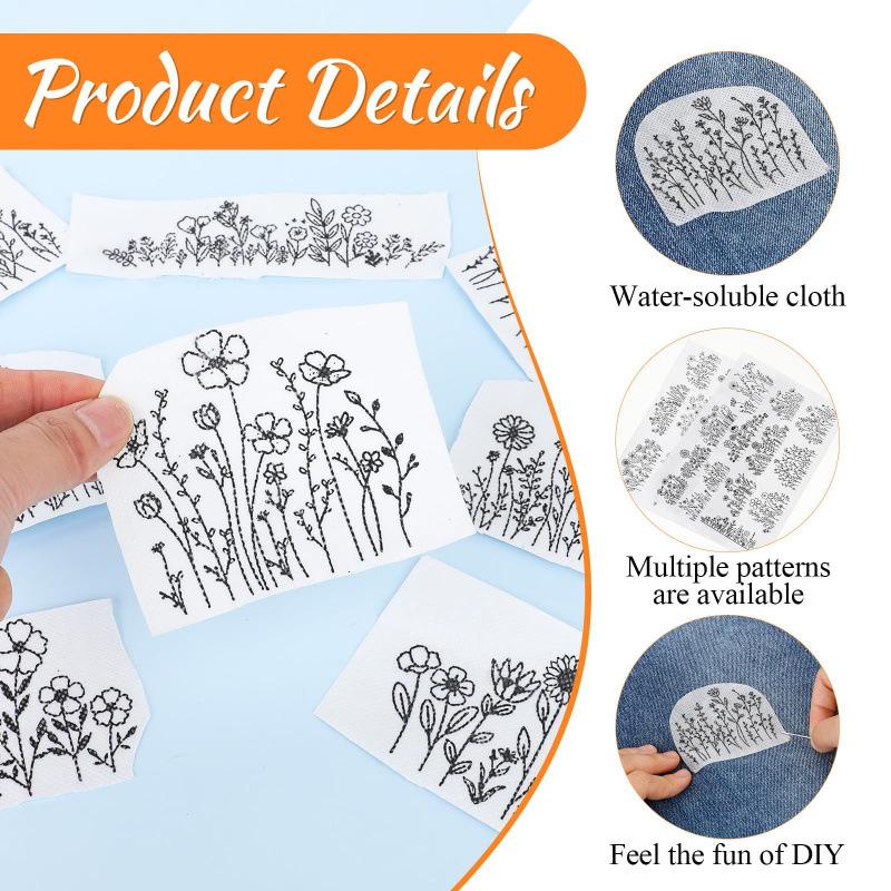 A4 Water-Soluble Adhesive Fabric for Easy-Tear DIY Embroidery with Printable Floral and Grass Patterns