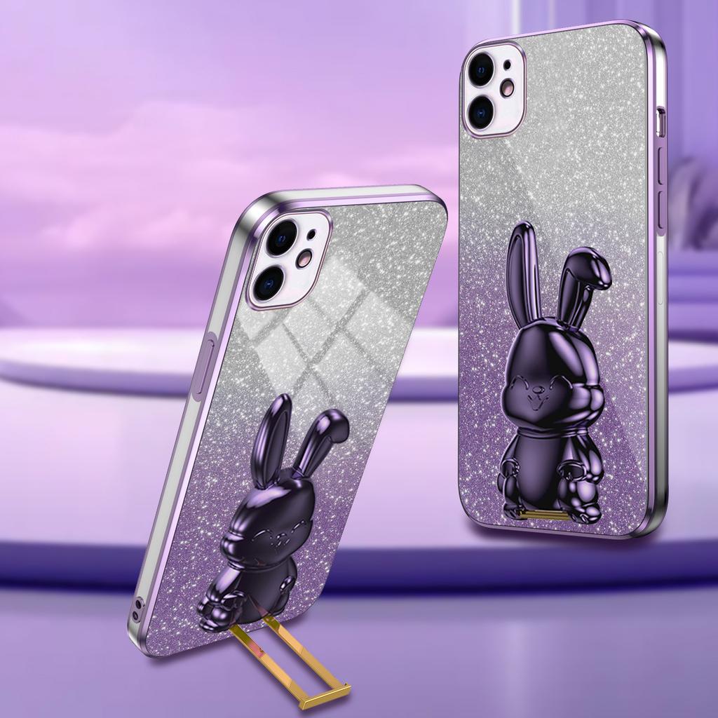 For iPhone 11 Pull-out Kickstand Cartoon Rabbit Case Smart Phone Protector Cover
