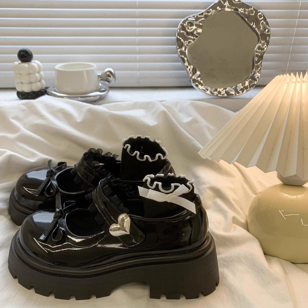 Bow Thick Heel Mary 2025 Summer New Rare Single Shoes Round Head Women French with Skirt Platform Small Leather Shoes Women