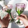 Medieval Champagne Glass Crystal Glass Red Wine Glass Pink Hand-painted Ice Cream Bowl Retro Flower Goblet