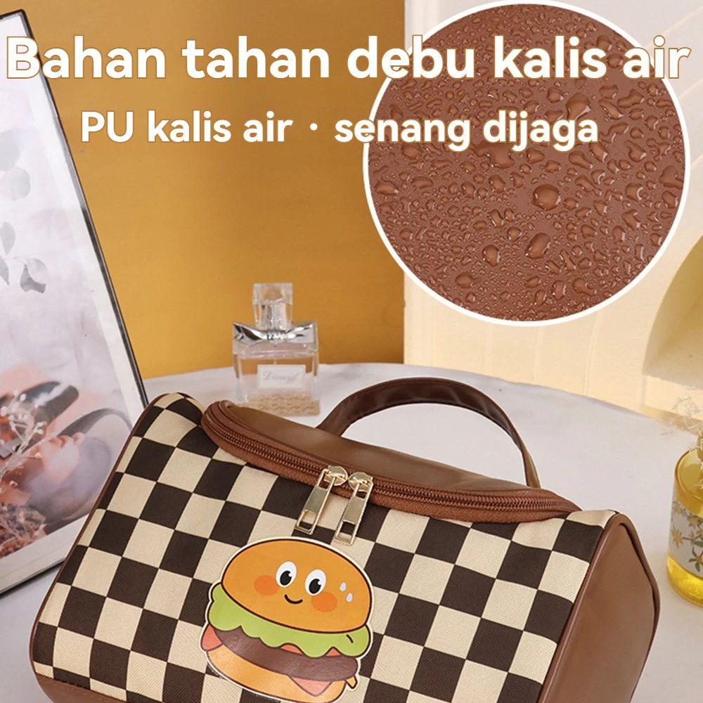 PU Leather Checkerboard Makeup Bag Hamburger Hamburger Travel Wash Bag  Outdoor