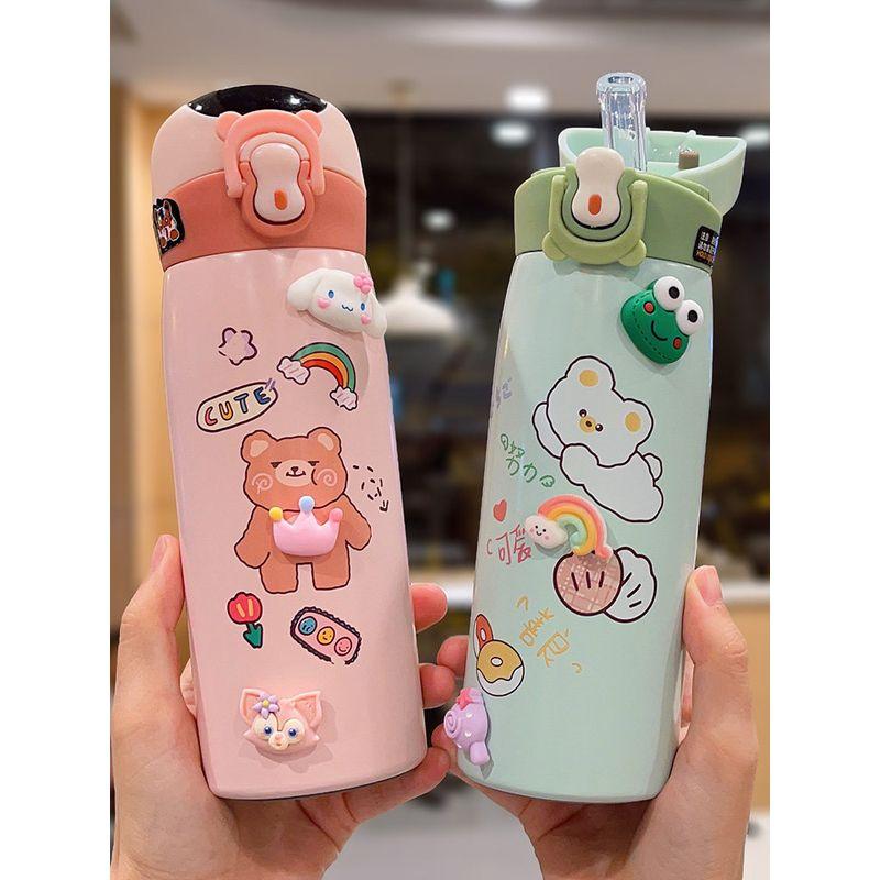 Large Capacity Thermos Cup Primary School Girls Water Cup with Straw Good-looking Maternity Cute Portable Children Cup