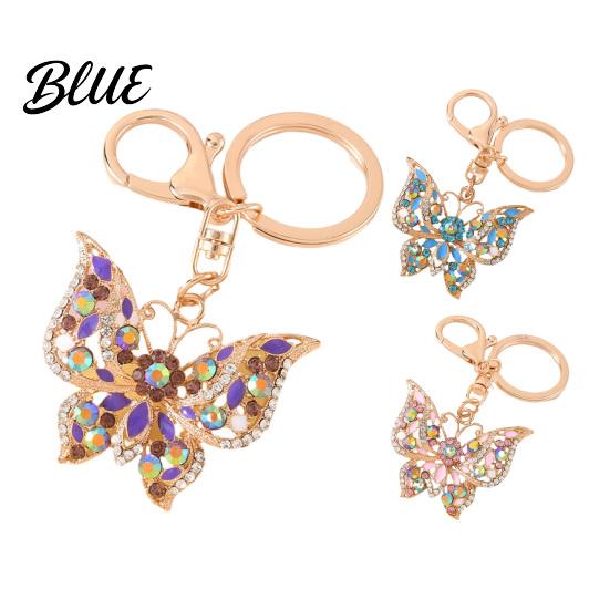 Rhinestone Keychain Butterfly Sparkly Charm with Keyring Dazzling Elegant Enamel