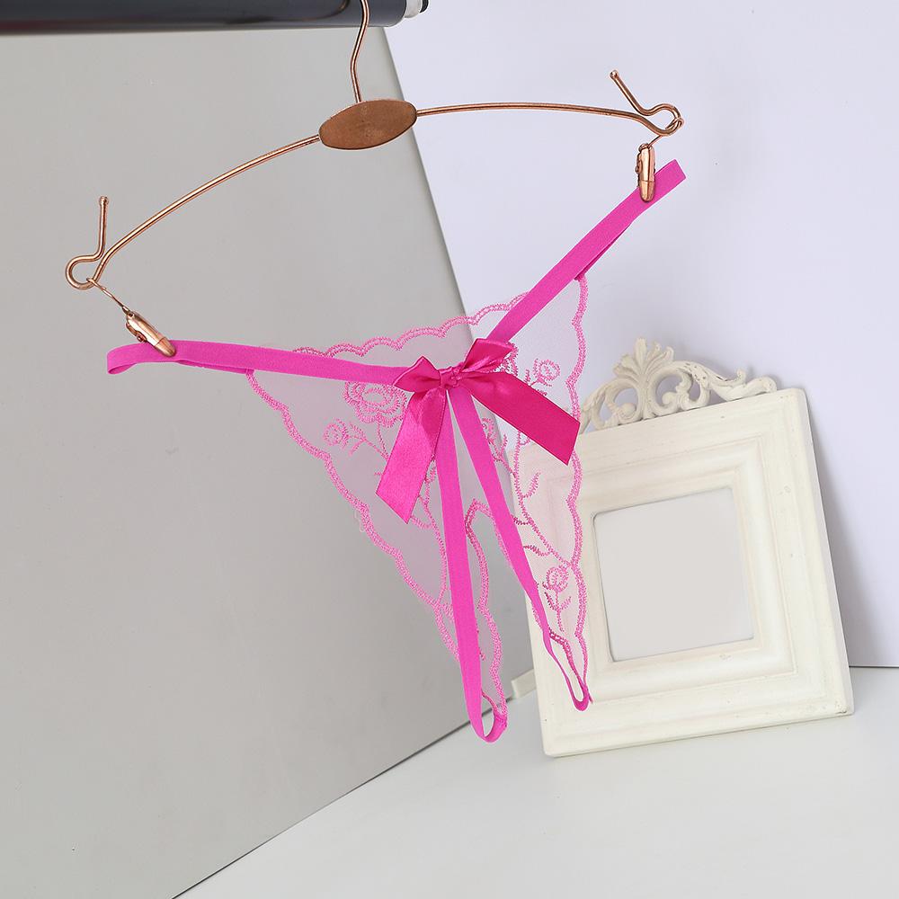 Open Thongs for Women Crotchless Embroidery G String Tanga Lace Briefs Transparent Sexy Lingerie