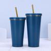 In Stock 304 Stainless Steel Straw Cup with Gold Rim - Portable Outdoor Thermos for Car Use
