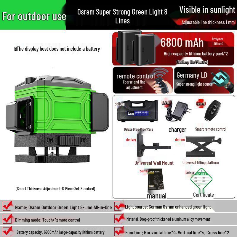 High-Precision 16-Line Automatic Laser Level with Infrared Green & Blue Light