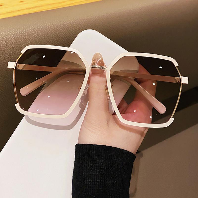 Women Outdoors Square Sunglasses for Men Oversized White Tea Original Brand Design Sun Glasses Female Shades Travel Sunshade