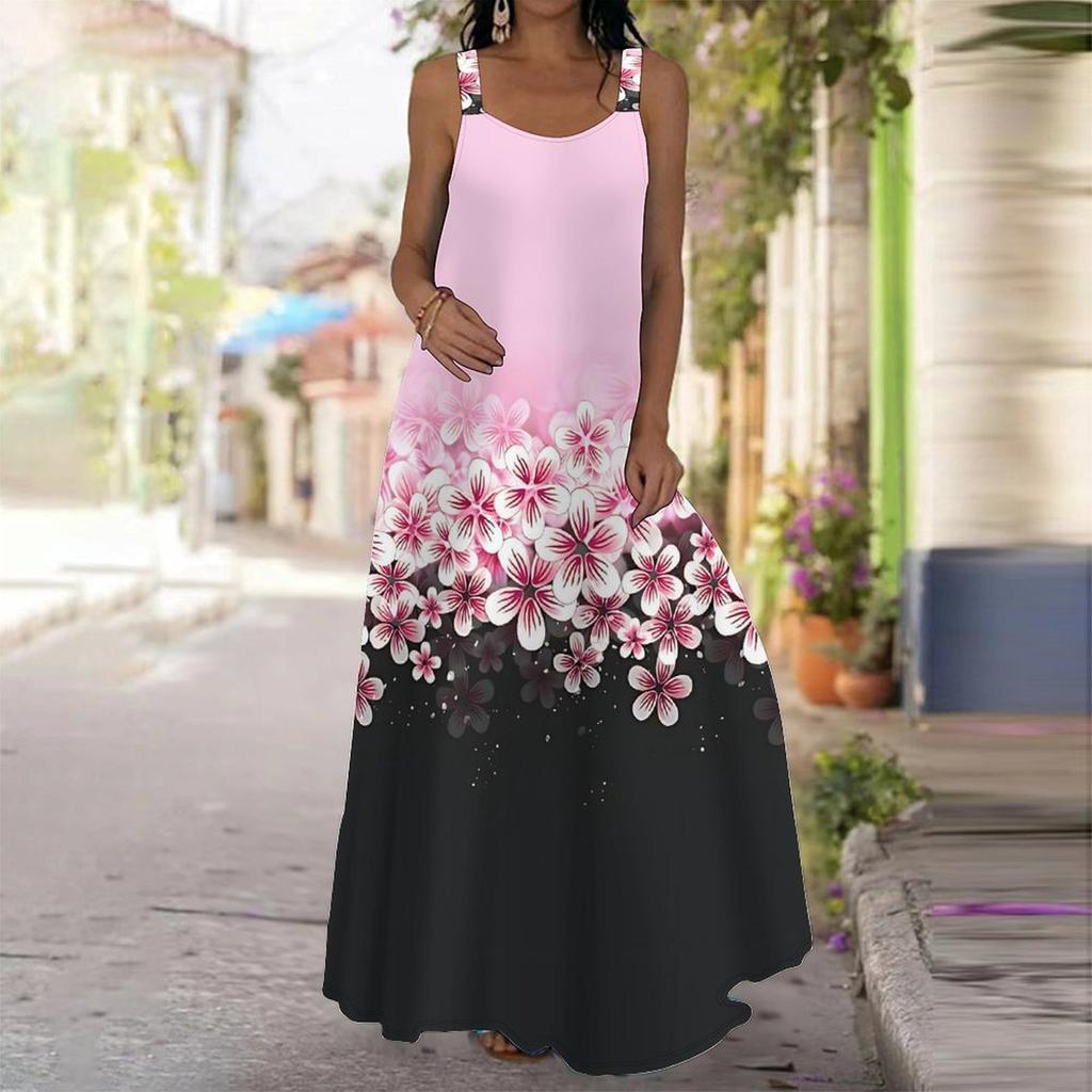 Women's Slip Dress Maxi Long Dress Butterfly Flowers Print Stitching Print Dress Spring & Summer Leisure Vacation