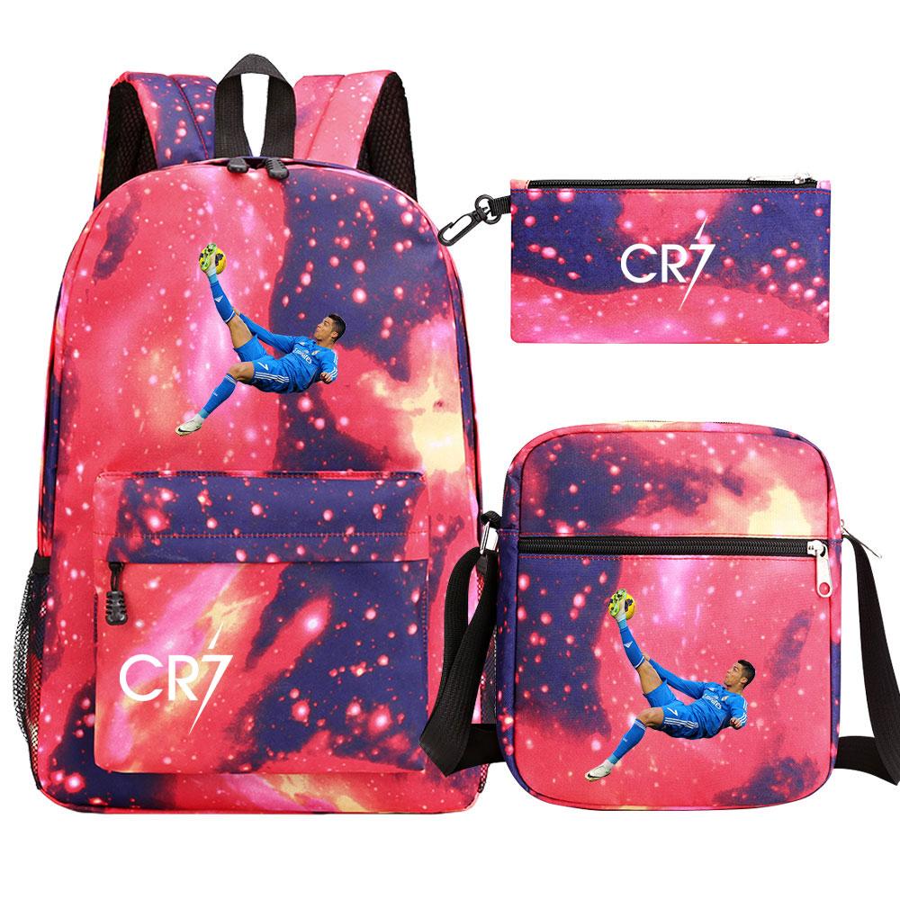 Football Star Cr7 3Pcs Boy Girl Back To School Book Bags, Student Shoulder Bag Pencil Case Backpack, Teenagers Mochila Men Women