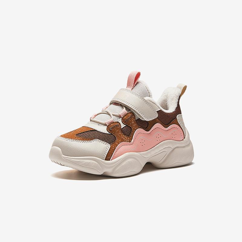 Anta Kids Synthetic Leather Outdoor Series Fleece Lightweight Shock Absorbing Warm Low Top Casual Shoes Kids Sneaker Brown Red A22449938-2