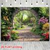 2D Secret Garden Backdrop, Stone Archway with Bright Flowers for Birthday Decor