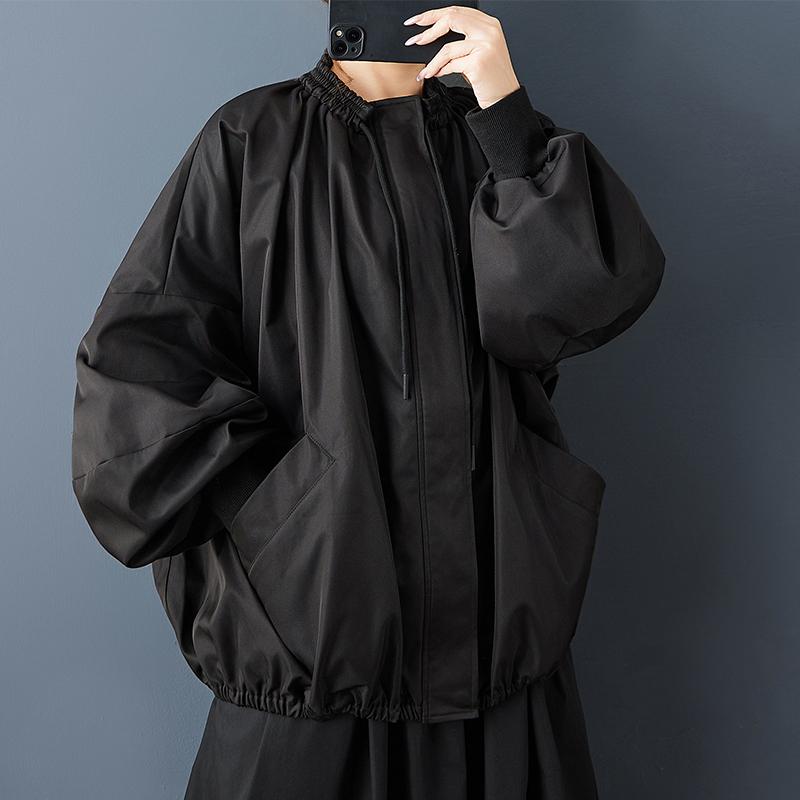 DIMANAF Plus Size Autumn Winter Women Coat Long Sleeve Jackets Casual Loose Outerwear Black Zipper Trench Coat