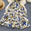 Women's Lapel Collar Vintage Midi Shirt Dress Summer Runway Pleated Short Sleeve Retro Jungle Print Belt Ladies Midi Dresses