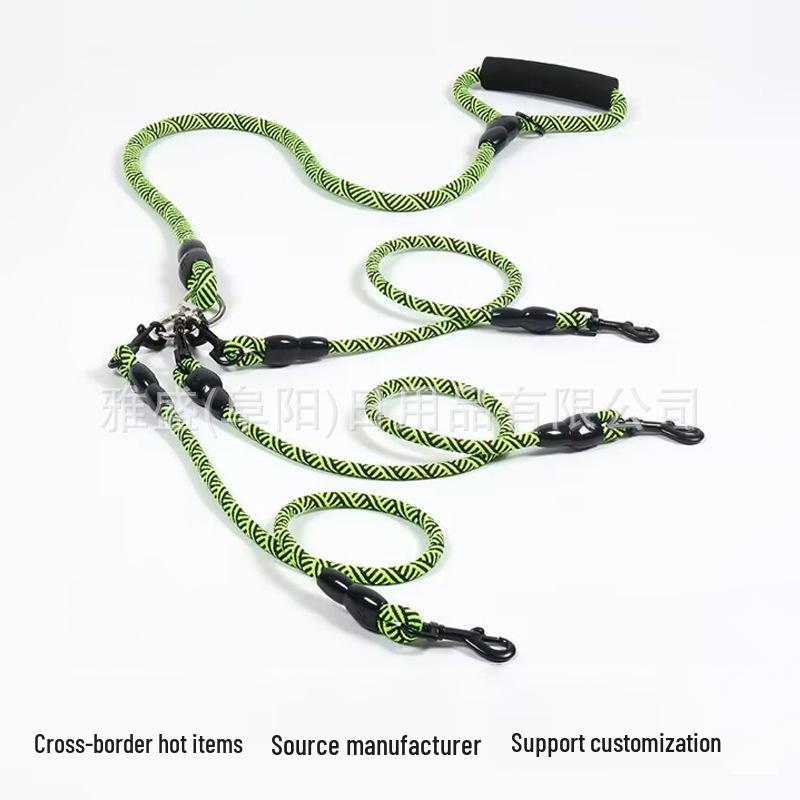 Reflective Nylon Dual Dog Leash - Detachable, Shock-Absorbing & Anti-Explosion