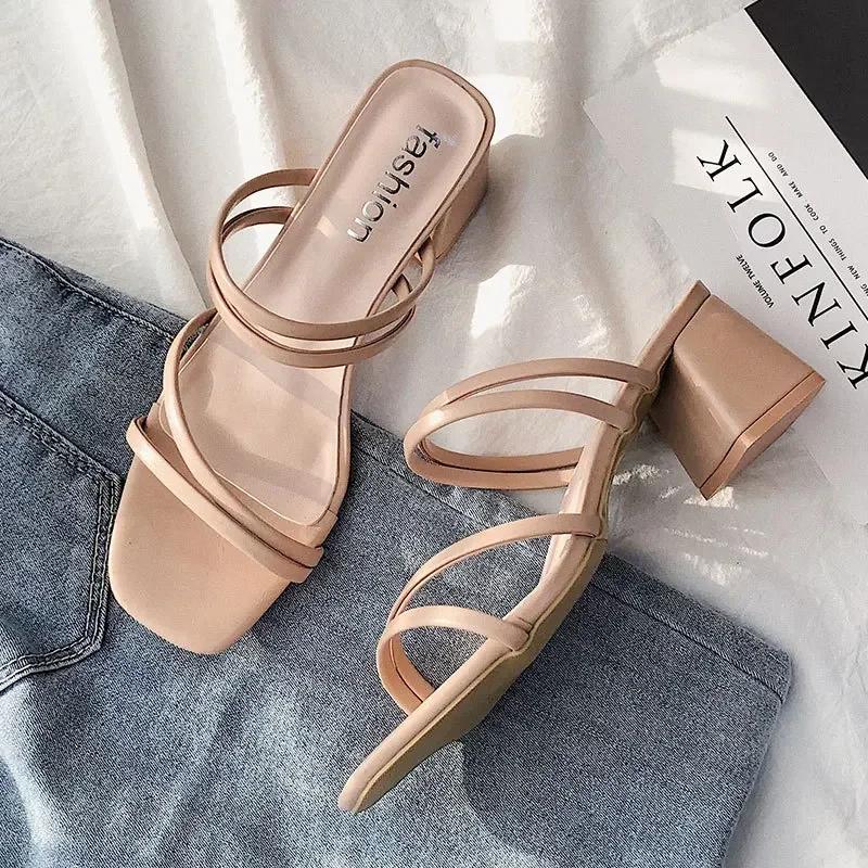 Fashion Women High Heel Sandals Summer Casual Female Shoes Woman Square Heel Open Toe Ankle Strap Ladies Sandalias Wedge Shoe 2025 New