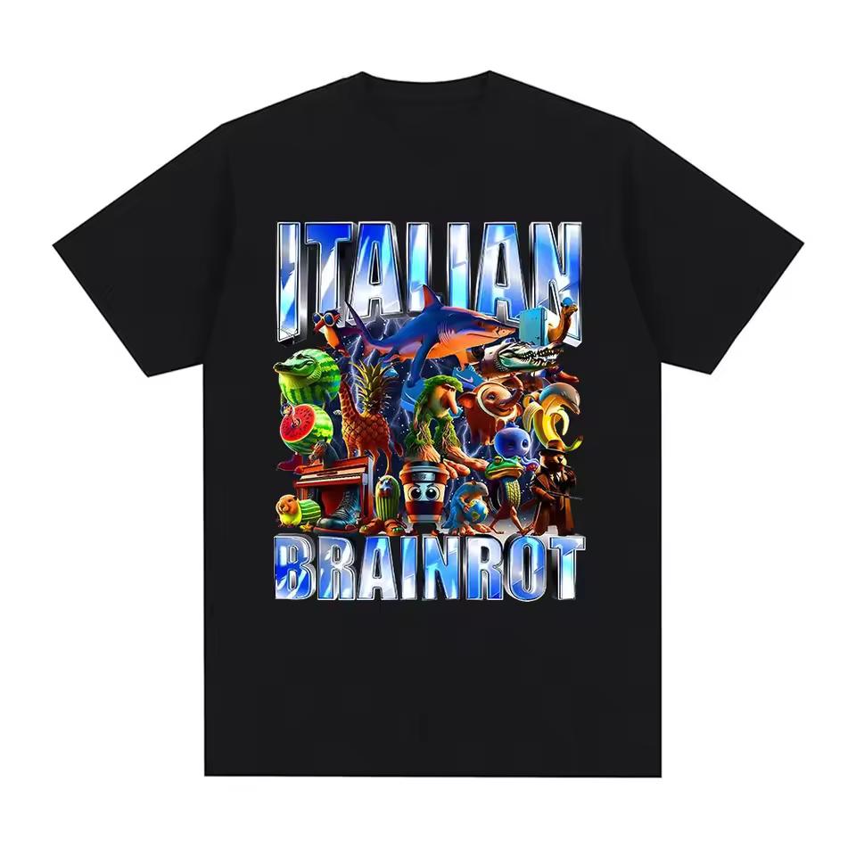 Italienischer Hirnfraß Tralalero Tralala Tung Tung Tung Sahur Bombardiro Krokodil Lustiges Meme Grafik T-Shirt Damen Mode T-Shirt
