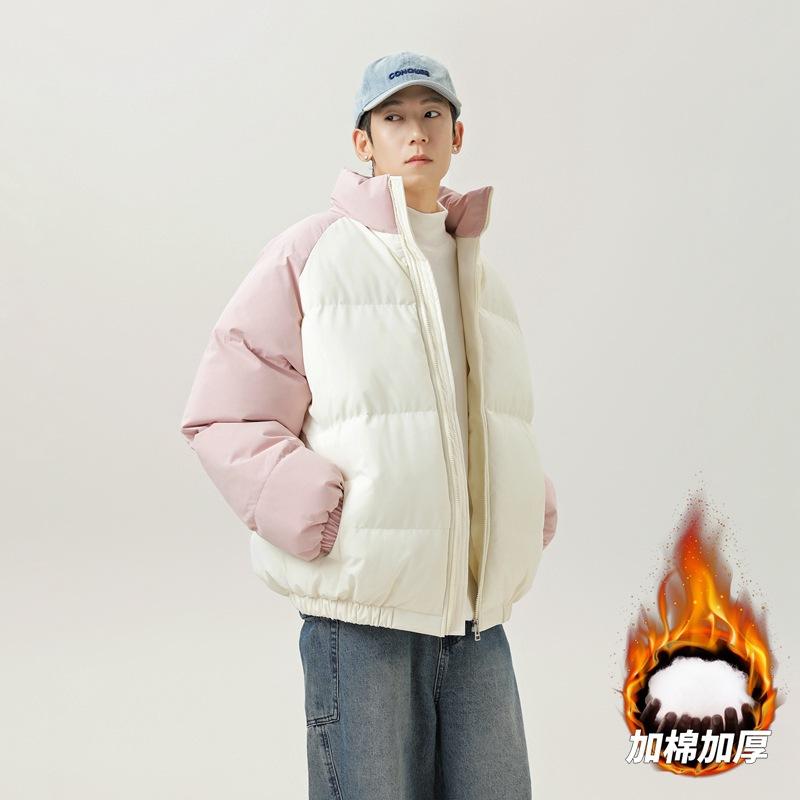 

Men s stand-up collar cotton-padded clothes men s winter windproof velvet thickened cotton-padded clothes couple thickened cotton-padded 2XL