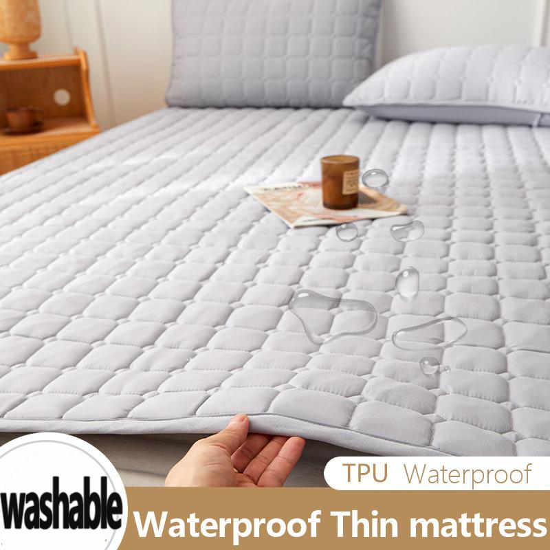 Waterproof Thin Mattress, Quilted and Sandwiched Cotton Mattress, Home Bedroom and Dormitory Soft Cushion, Protected Pad, Anti Slip Mattress