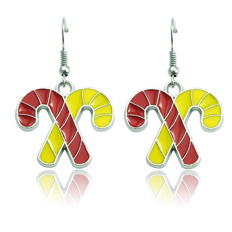

2018 European & American Fashion Christmas Candy Cane Earrings in Red & Yellow Stripes 25x23mm