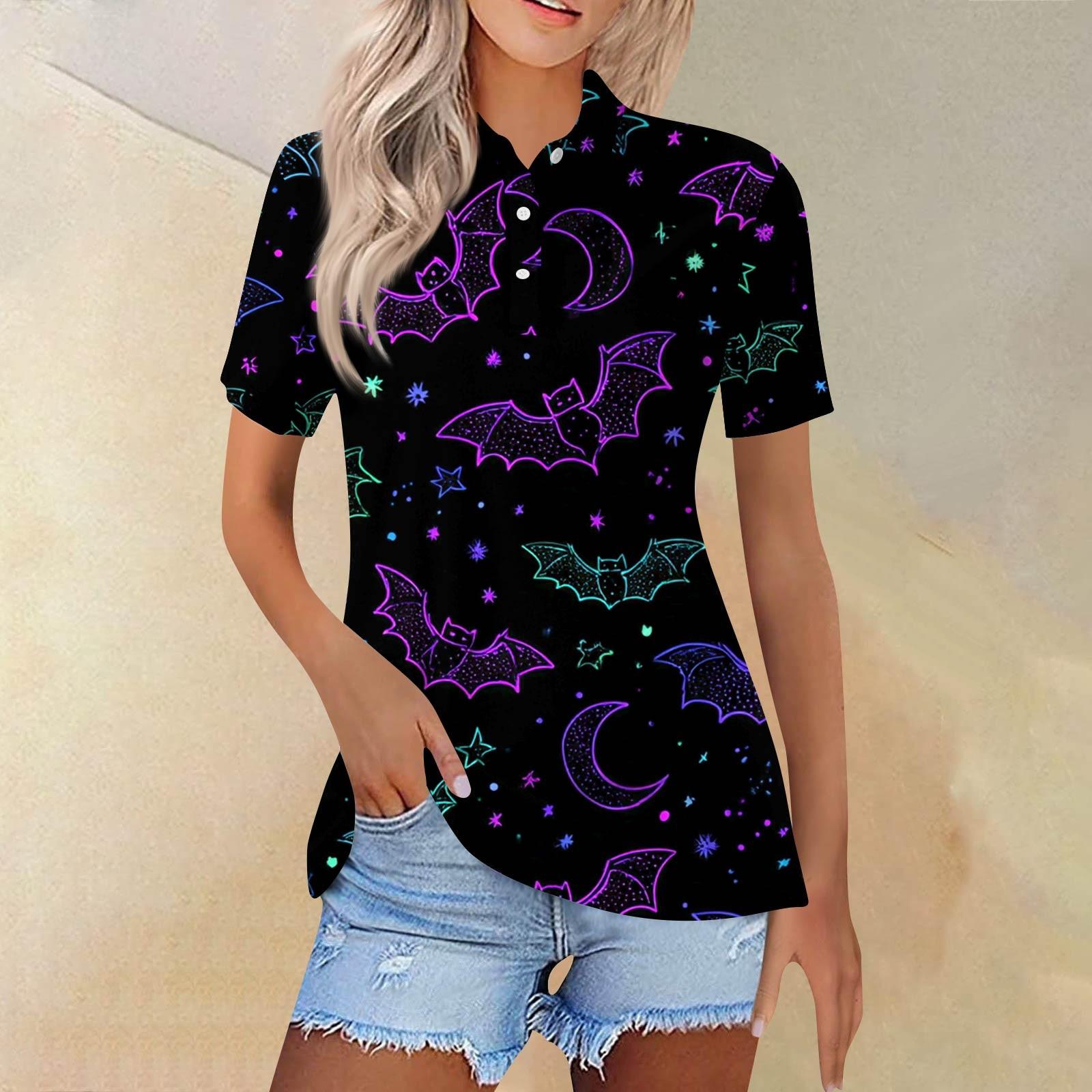 

Женская модная повседневная рубашка с отворотом и коротким рукавом с принтом, женские топы на пуговицах L фиолетовый