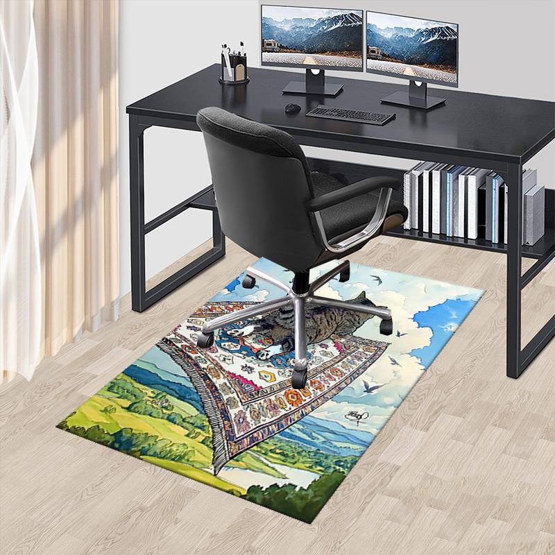 

1pc Anime Cat on Flying Rug Chair Mat - Office Desk Pad, Non-Slip Carpet for Home Decor, Seasonal Gift, Suitable for Office and Living Room.A075 60cm by 90cm