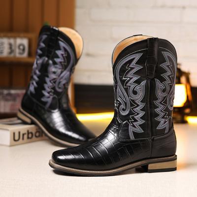 Vintage Lange Stiefel Cowboy Stiefel Herren Faux Krokodilleder Western Weite Zehenstiefel