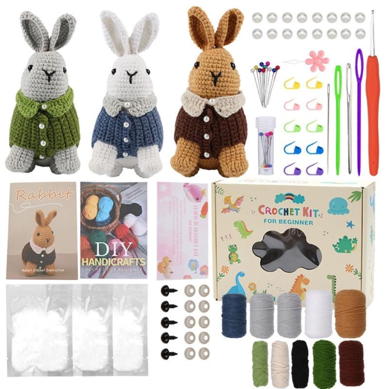 Handgehäkeltes Tier-Set für Anfänger Komplettes Starter-Materialpaket Enthält Garn Häkelnadel Bastelkunst Stricksets