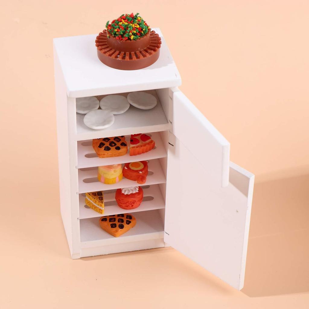 Dollhouse Kitchen Furniture Kit 1:12 Dollhouse Miniature Furniture Wooden Kitchen Cabinet Fridge Set Kitchen Dining Room Furniture for 1:12 Dollhouse