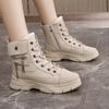 New Autumn and Winter Women's Solid Color Velvet Mid-top Cotton Shoes, Snow Boots Increase the Height and Keep Warm