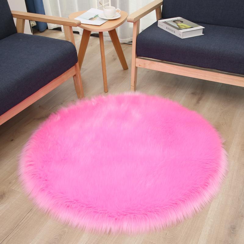 Round Long-Pile Imitation Wool Yoga Mat for Living Room or Bedroom
